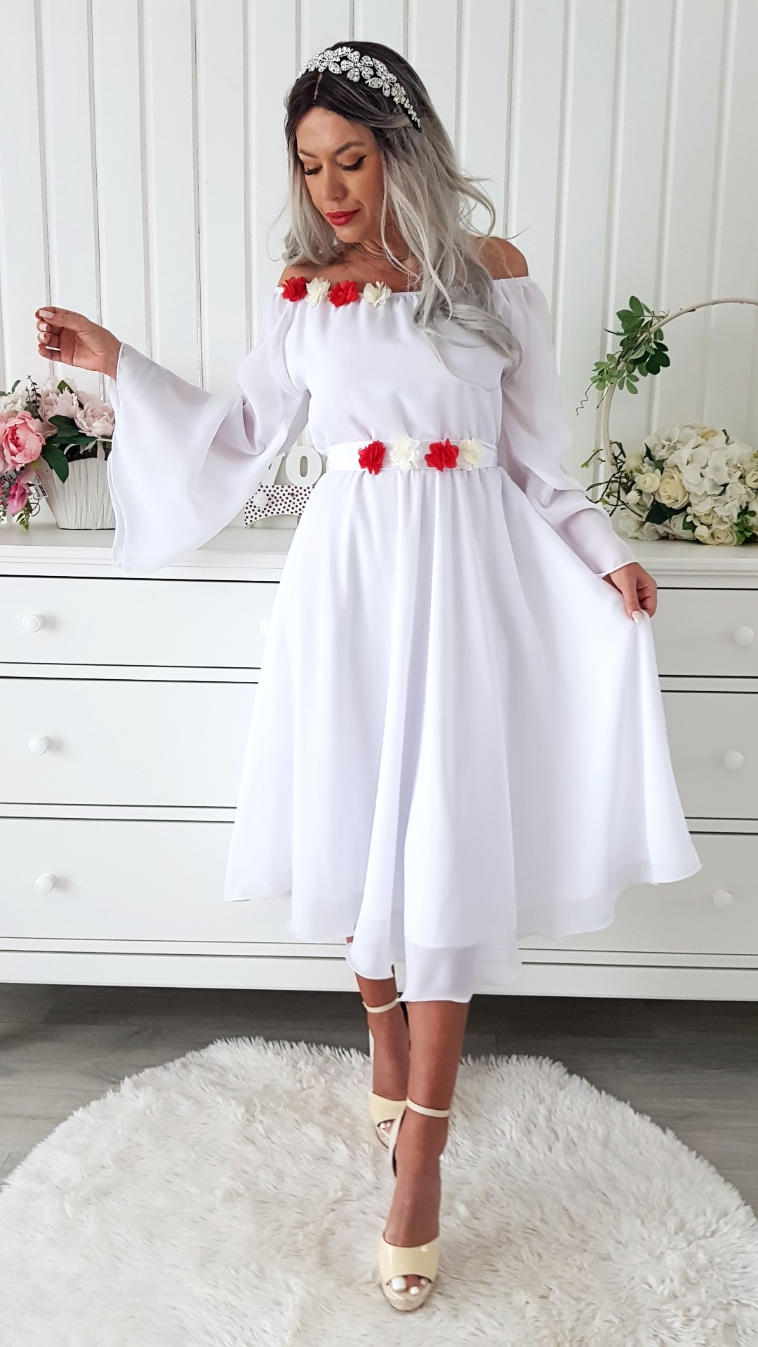 Rochie midi ocazie Agnessa midi alb